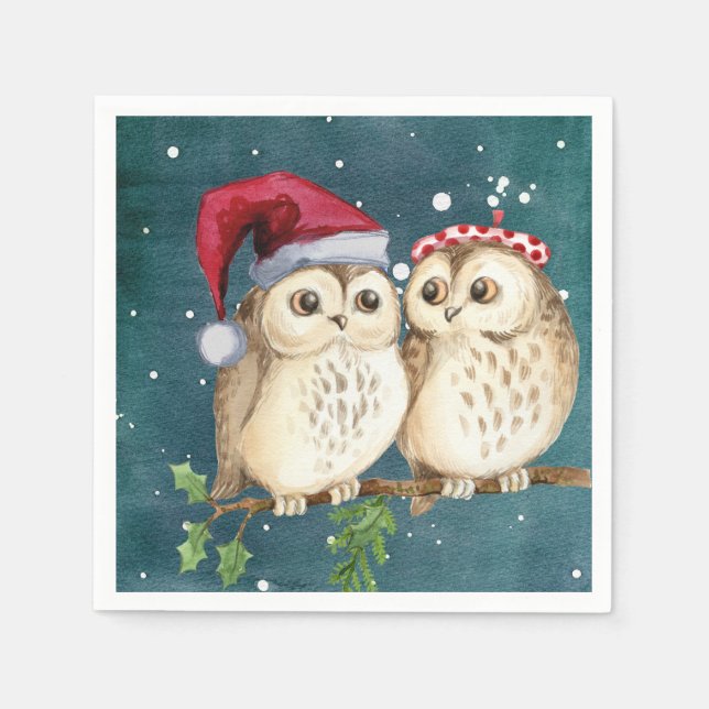 Serviette En Papier Noël aux chouettes mignonnes (Devant)