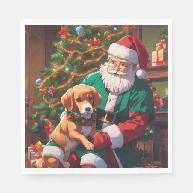 Serviette En Papier Noël avec un chien heureux (Devant)