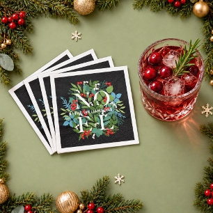Serviette En Papier NOEL Baies Verdure Personnalisé Noël Noir