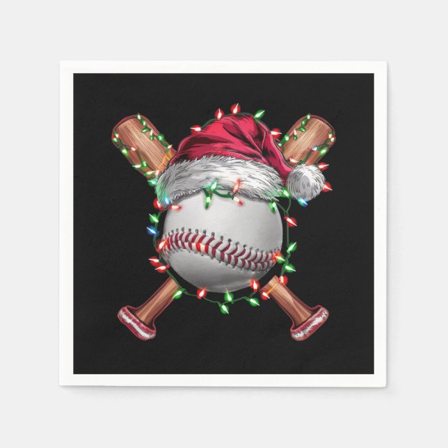 Serviette En Papier Noël Baseball Père Noël Sports Noël (Devant)