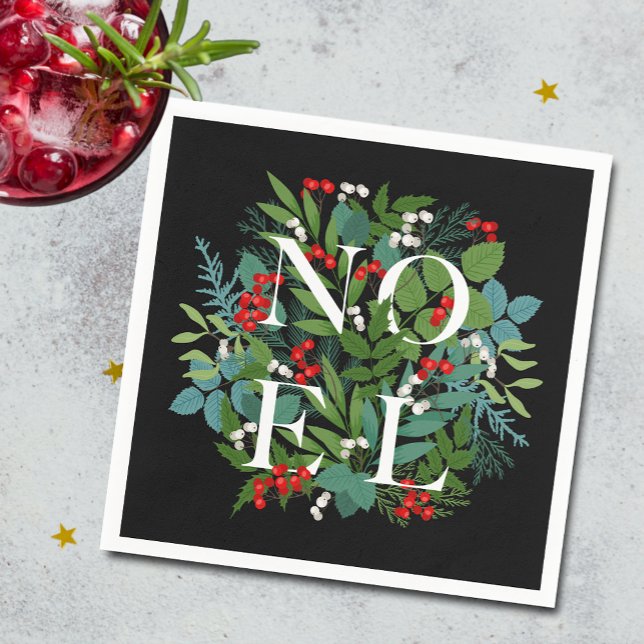 Serviette En Papier NOEL Berries Verdure à Noël noir (Créateur téléchargé)
