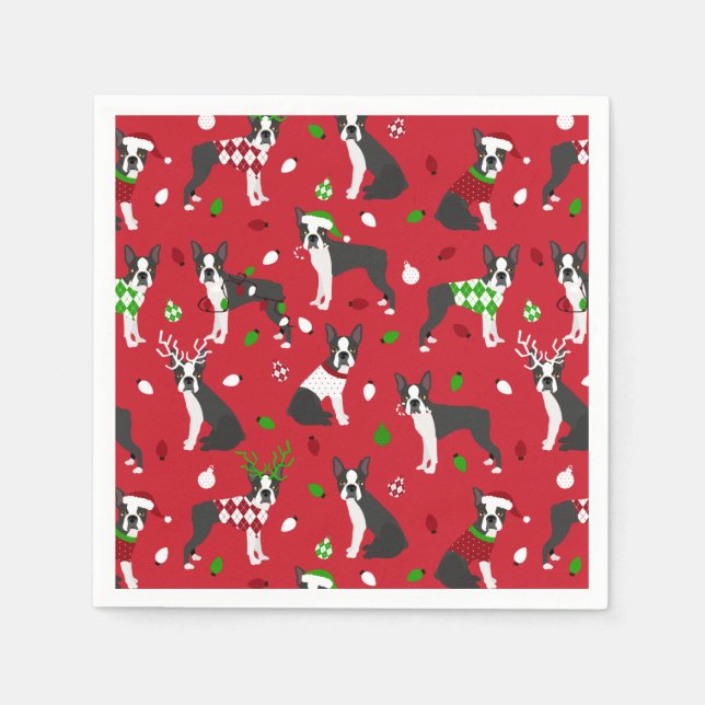 Serviette En Papier Noël Boston Terrier Napkins (Devant)