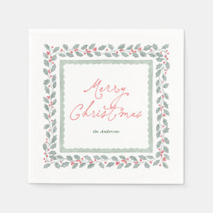 Serviette En Papier Noël botanique aquarelle Cottagecore