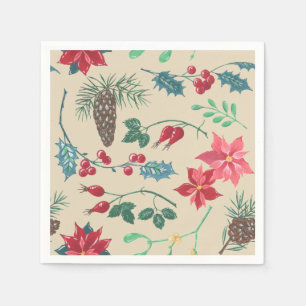 Serviette En Papier Noël botanique traditionnel (beige)