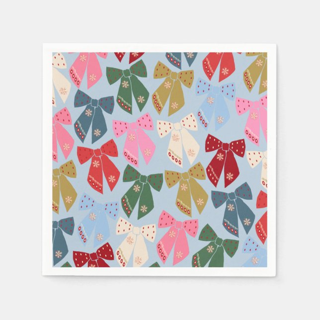 Serviette En Papier Noël Bows Coquette bleu (Devant)