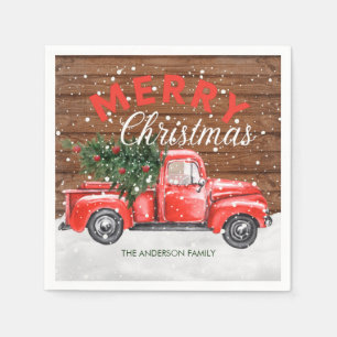 Serviette En Papier Noël camionnette rouge vintage