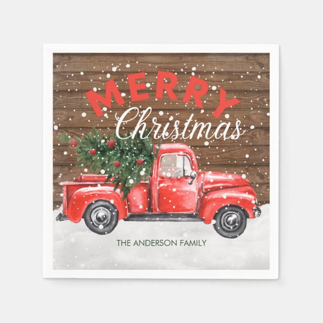 Serviette En Papier Noël camionnette rouge vintage (Devant)