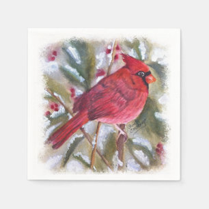 Serviette En Papier Noël cardinal rouge