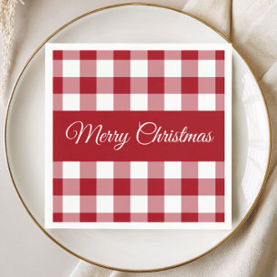 Serviette En Papier Noël Carreaux Rouge Et Blanc Rustique