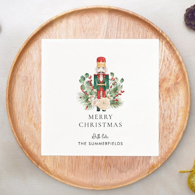 Serviette En Papier Noël Casse-Noisette Papier Script (Christmas Nutcracker Script Red Berries Paper Napkin)