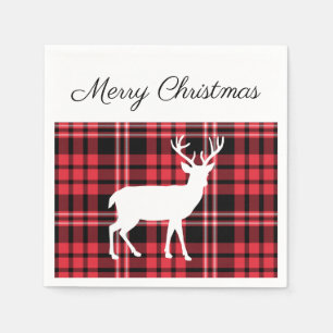 Serviette En Papier Noël Cerf Motif Tartan Rouge Écossais
