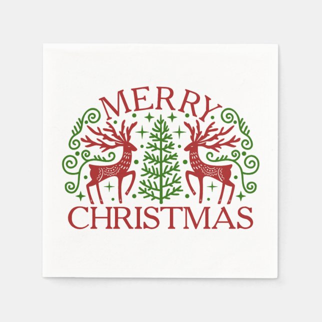 Serviette En Papier Noël Cerf Scandinave (Devant)