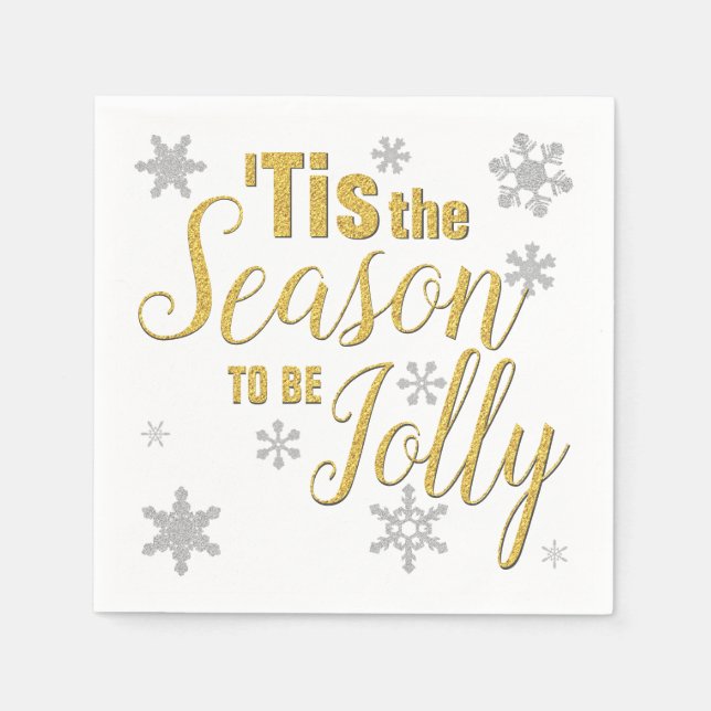 Serviette En Papier Noël C'est la saison Snowflake Gold Silver (Devant)