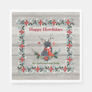 Serviette En Papier Noël Chien-taureau français Antlers & Rustic Green