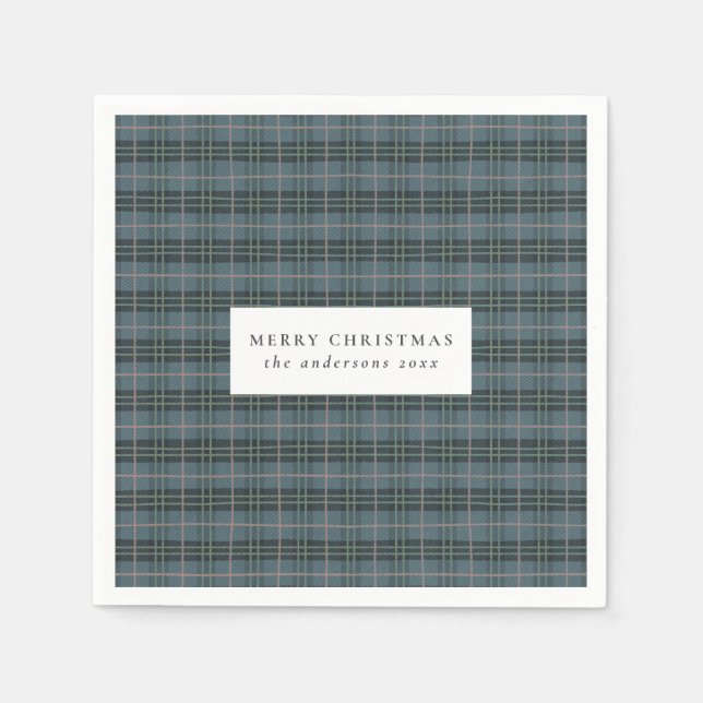 Serviette En Papier Noël classique bleu Tartan Plaid (Devant)