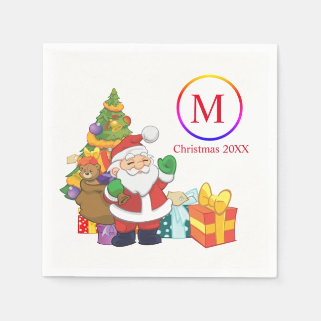 Serviette En Papier Noël classique du Père Noël Monogramme (Devant)