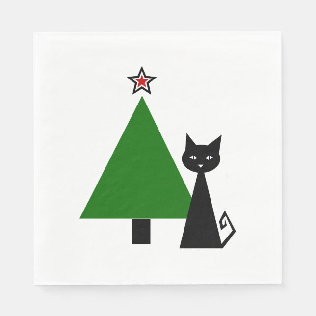 Serviette En Papier Noël de chat noir (Devant)