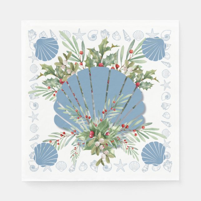 Serviette En Papier Noël de la côte du Coquillage bleu (Devant)