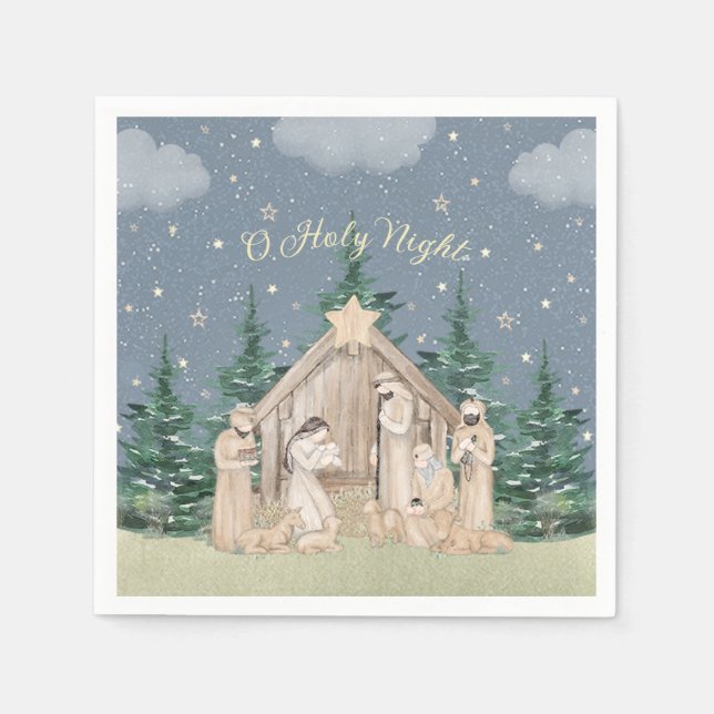 Serviette En Papier Noël de la crèche à l'aquarelle (Devant)