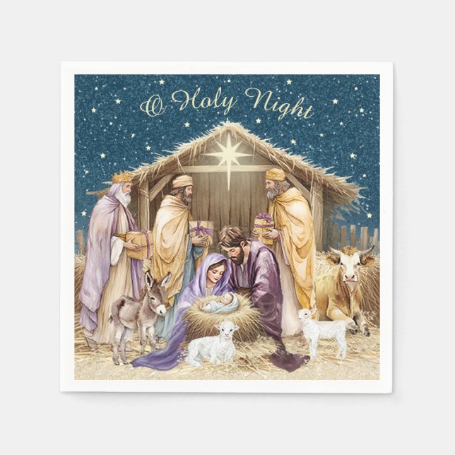 Serviette En Papier Noël de la Nativité à l'aquarelle (Devant)