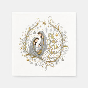 Serviette En Papier Noël de la nativité en argent et or