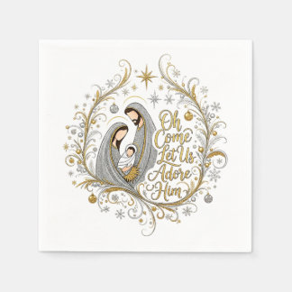 Serviette En Papier Noël de la nativité en argent et or