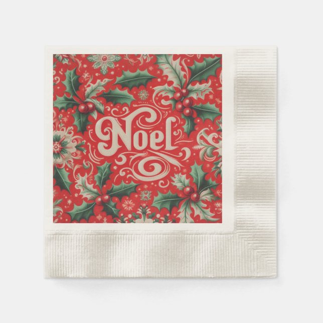 Serviette En Papier Noel de Noël Rouge et Vert (Devant)