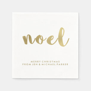 Serviette En Papier Noël de typographie d'or de Faux de Noel