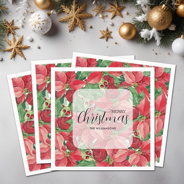 Serviette En Papier Noël des Poinsettias rouges (Red Poinsettias Christmas Cocktail Napkins)