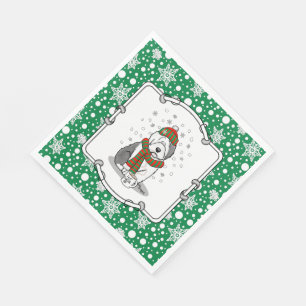 Serviette En Papier Noël d'hiver Vieux anglais Chien de mouton gris 1