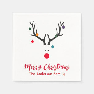 Serviette En Papier Noël drôle rennes abstraits en rouge blanc