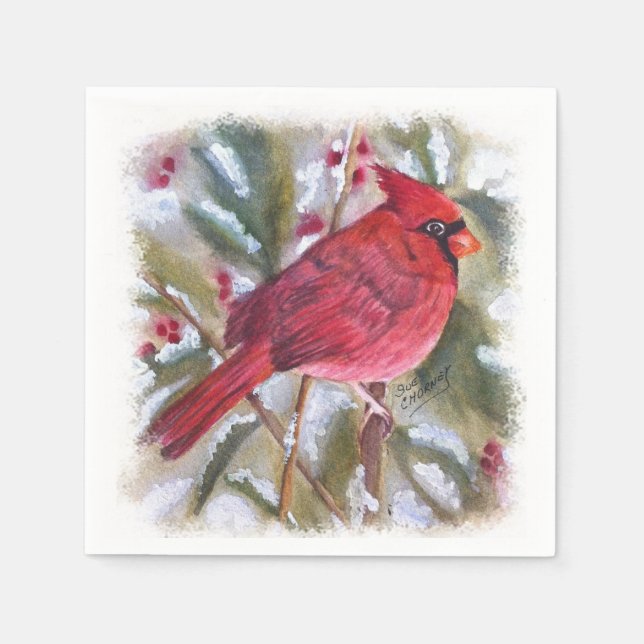 Serviette En Papier Noël du cardinal rouge (Devant)