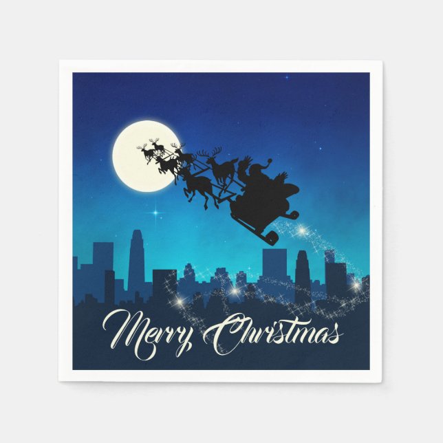 Serviette En Papier Noël du Père Noël Sleigh (Devant)