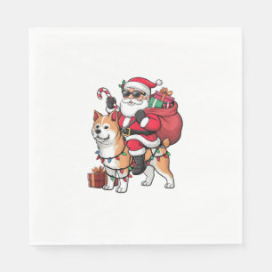 Serviette En Papier Noël Éclairage Père Noël équitation Akita Inu Chie