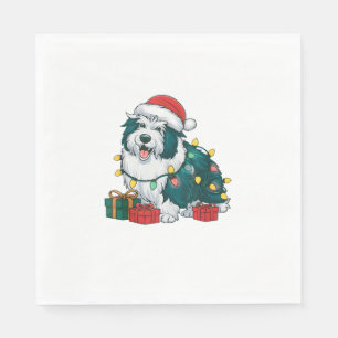 Serviette En Papier Noël Éclairage Santa Chapeau Islandais Sheepdog Ch