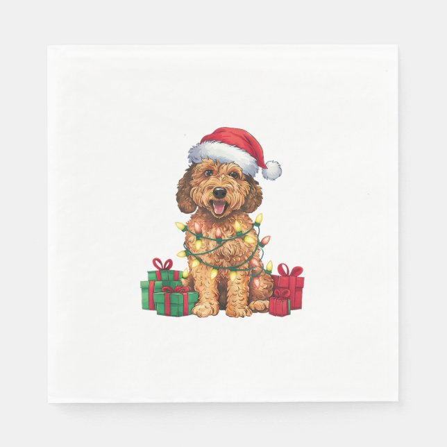 Serviette En Papier Noël Éclairage Santa Hat Labradoodle Chien Noël (Devant)