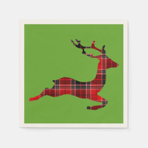 Serviette En Papier Noël écossais aux rennes de Tartan rouge