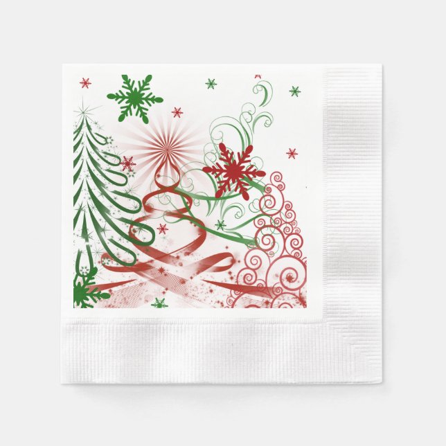 Serviette En Papier Noël élégant, Fêtes, Rouge et Vert (Devant)