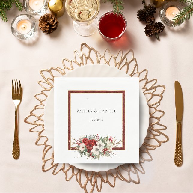 Serviette En Papier Noël Élégant Fleuris Damassé Rouge (Créateur téléchargé)