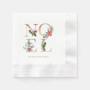 Serviette En Papier Noël Élégant Noël Or Verdure Baies Vert