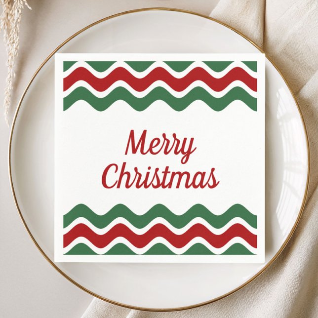 Serviette En Papier Noël élégant rayures rouges et vertes (Elegant Red Green Stripes Christmas Napkins)