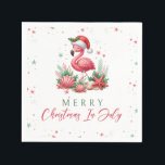 Serviette En Papier Noël en Flamant rose juillet<br><div class="desc">Envisagez une scène charmante où un délicieux flamant rose, orné d'un chapeau de Père Noël festif, pose gracieusement à côté d'un éventail d'étoiles de mer, de coquillages et de coraux. L'ensemble est baigné d'harmonieuses nuances de vert et de rose, ce qui en fait le motif parfait pour une fête de...</div>