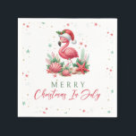 Serviette En Papier Noël en Flamant rose juillet<br><div class="desc">Envisagez une scène charmante où un délicieux flamant rose, orné d'un chapeau de Père Noël festif, pose gracieusement à côté d'un éventail d'étoiles de mer, de coquillages et de coraux. L'ensemble est baigné d'harmonieuses nuances de vert et de rose, ce qui en fait le motif parfait pour une fête de...</div>