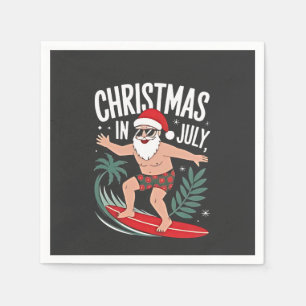 Serviette En Papier Noël en Juillet Funny Surfing Père Noël Vacances