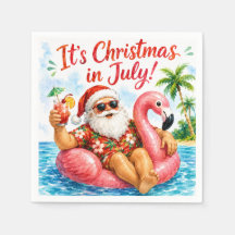 Noël en juillet Santa Flamingo Hawaïen Amusant