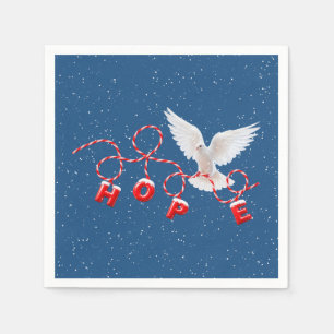 Serviette En Papier Noël ESPOIR avec Colombe Blanche et Flocons de Nei
