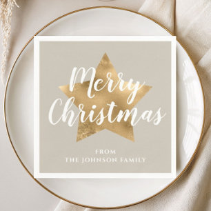 Serviette En Papier Noël Étoile Dorée Taupe Festive