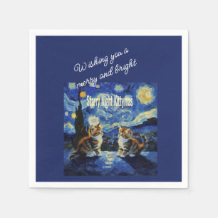 Serviette En Papier Noël étoilé pour amoureux des chats Kittymas Fun