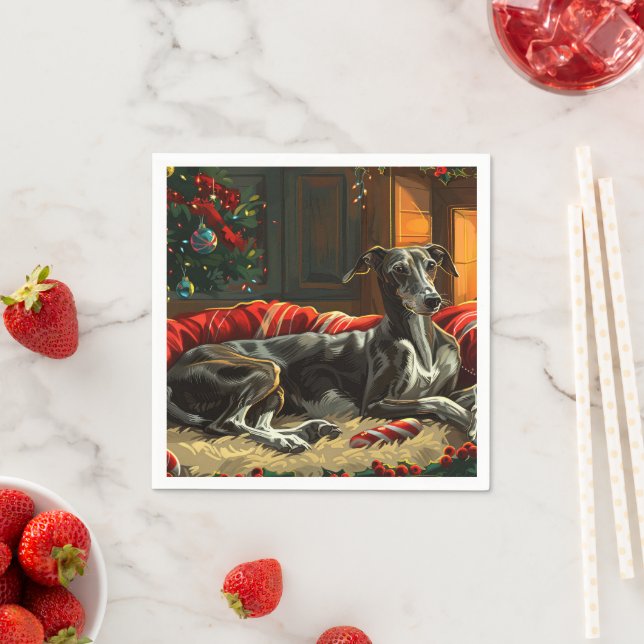 Serviette En Papier Noël festif du lévrier américain (En situation)