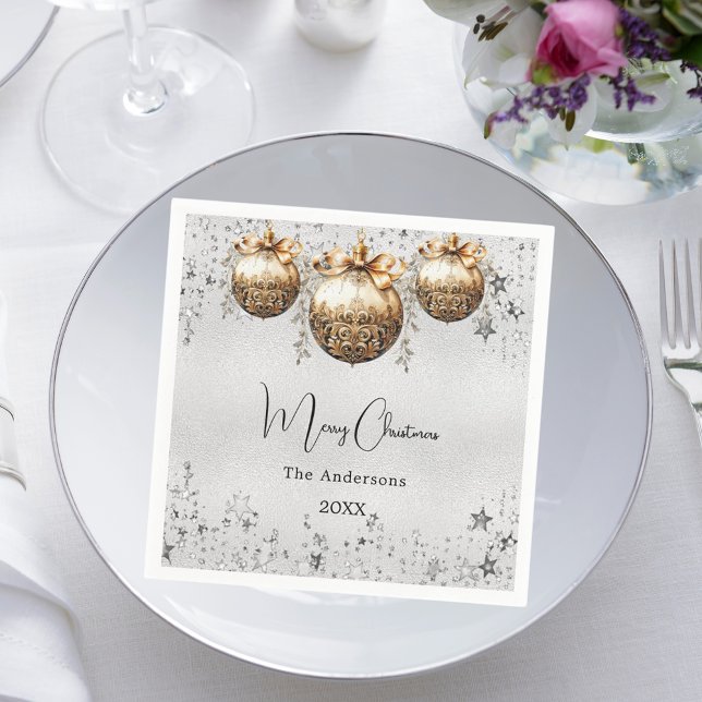 Serviette En Papier Noël fête argent baules étoiles (Créateur téléchargé)